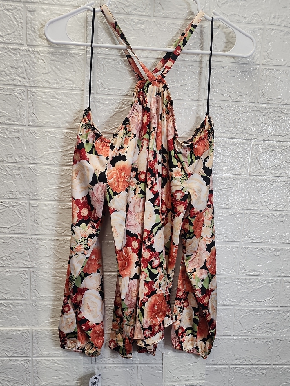 INC International Concepts Floral Cold-Shoulder Top in Peach, Orange and Black